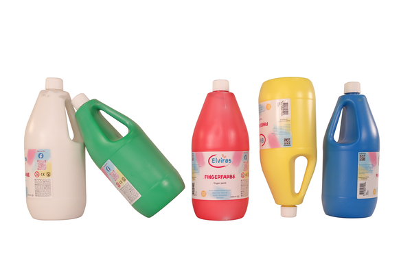 Farbfarben, Farbige Flüssigfarbe, Waschmittel, Farbflaschen, Kunststoffflaschen