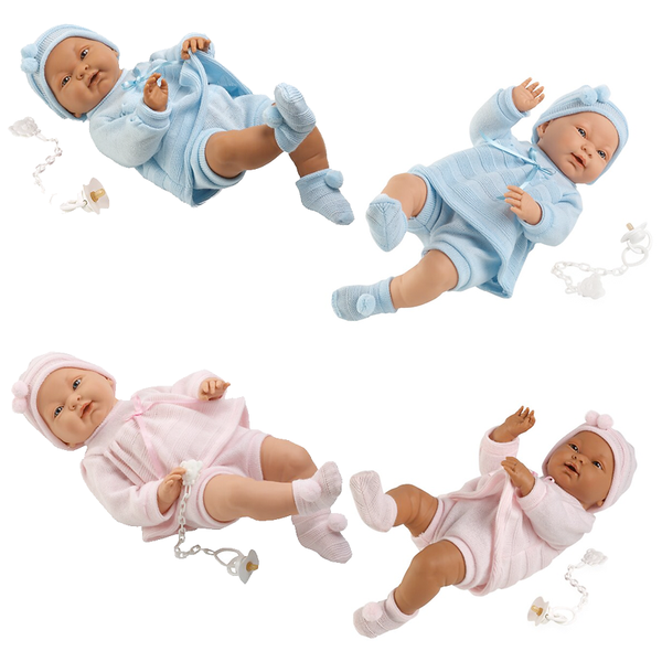 Babypuppen-Set beige und olive, 45 cm groß, 4-tlg. Babypuppen-Set beige und olive, 45 cm groß, 4-tlg.