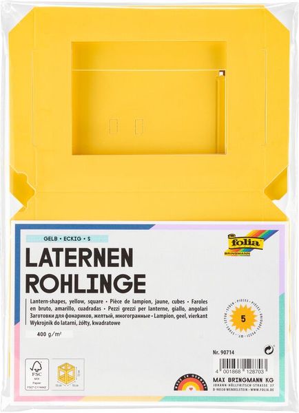 FOLIA Laternen-Rohlinge eckig, klein, U3, Fotokarton, 5 Stück, Farbe wählbar