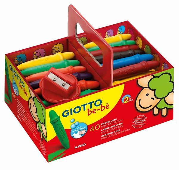 GIOTTO be-bè Super-Wachskreiden, inkl. Spitzer, in 10 Farben sortiert, 40 Stück