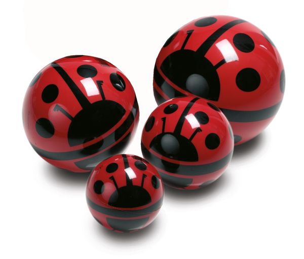 Kugelspielzeug, Kugelset, Marienkäfermuster, rot-schwarz, Glänzende Kugeln