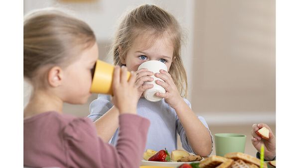 Kinder, Trinkbecher, Frühstück, Mahlzeit, Set