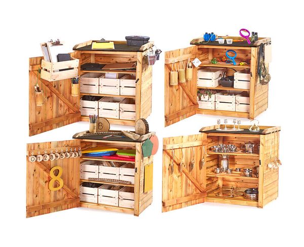 Holzschrank, Kunststoffkiste, Aufbewahrung, Werkzeugorganizer, Kreidetafel