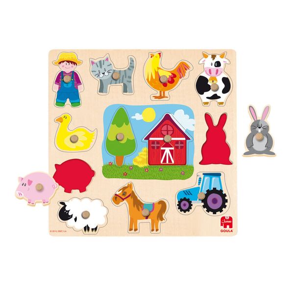 GOULA Holz-Puzzle Bauernhof, 12 Teile, ab 2 Jahre