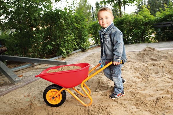kindergarten, play, sand, wheelbarrow, kids