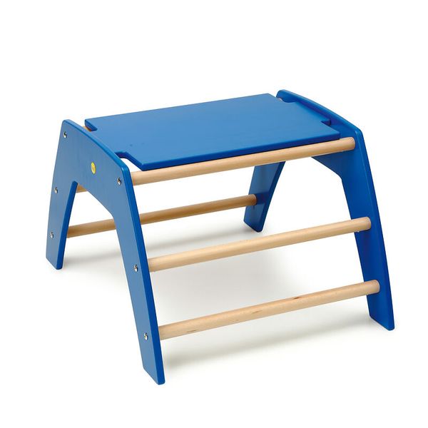 Klettergerät, Kinderleiter, Spielzeugleiter, Holzstangen, Blaue Kletterstufe