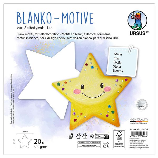 Blanko-Motive Stern, Karton, 20 Stück, 22,5 x 21 cm