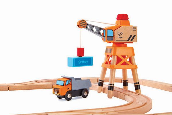 Holzspielzeug, Kran, Baustelle, Holzbahn, Kinderfahrzeug