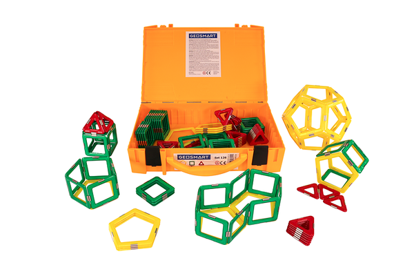 geomags, magnetic construction, geometric shapes, free-building, storage box