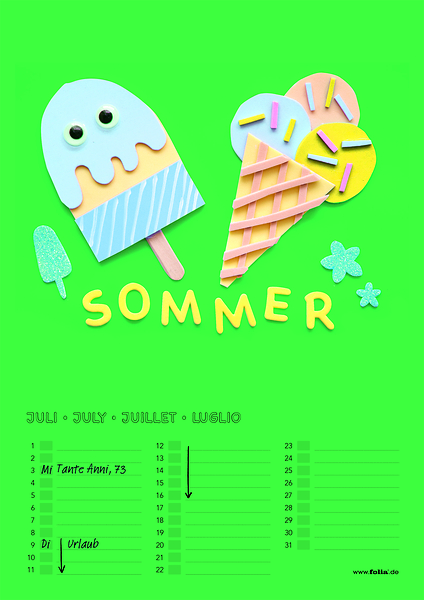 FOLIA Bastel-Dauerkalender, DIN A4, farbig sortiert, 12 Monatsseiten, 1 Stück