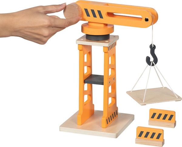 Kran, Holzspielzeug, Baustellenkran, orange, Hebezeug