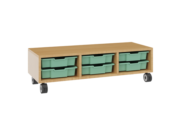 rollwagen, aufbewahrungskarren, holzbasis, grüne behälter, mobilstorage