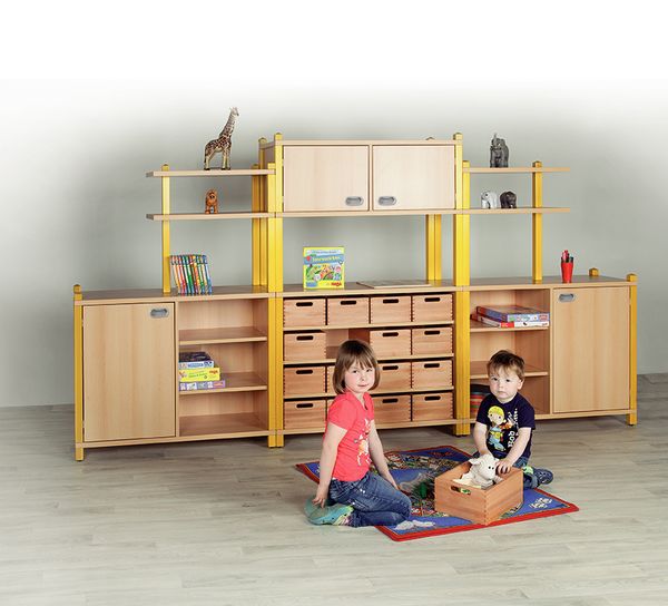 Holzregal, Kinderaufbewahrung, Regal System, Holzregal, Spielmatte