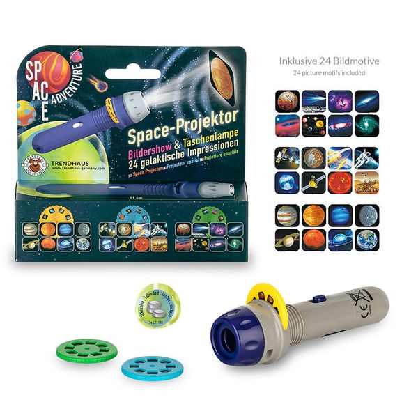 Weltraumprojektor, Taschenlampe, Projektoraufsätze, 24 Bildmotive, Mehrfarbig