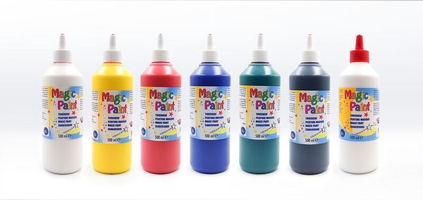 Magic Paint Zauberfarbe, 7er Set, farbig sortiert inkl. Textilmedium, je 500ml