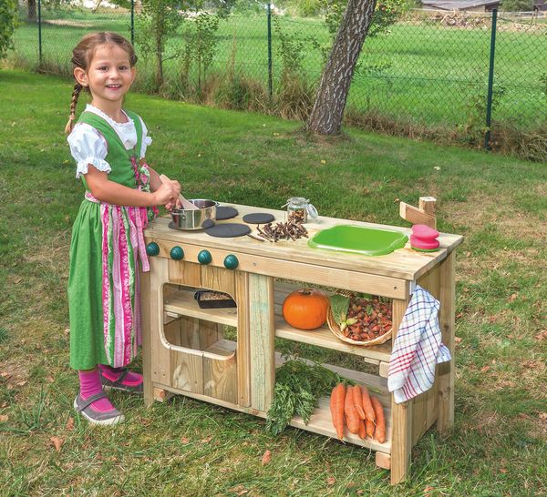 Holzspielküche, Kinderspielzeug,  Gemüseküche, Outdoor, Karotten