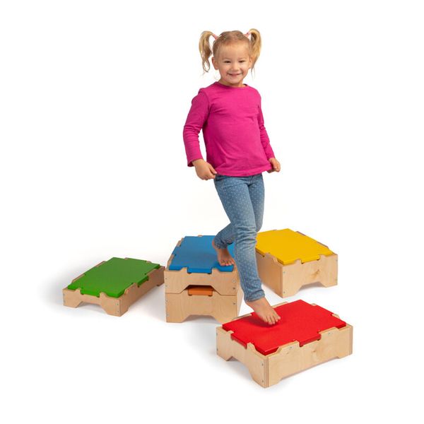 Kinder-Trittsteine, Holzstufen, Bodenstufenkästen, farbige Stufen, Spieltreppe