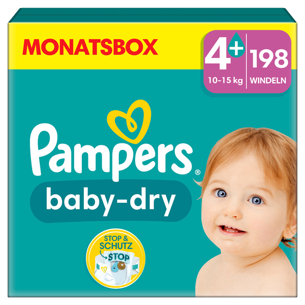 PAMPERS Baby Dry Gr. 4+ Maxi Plus (10-15kg), Vorratspack (4 Kartons)