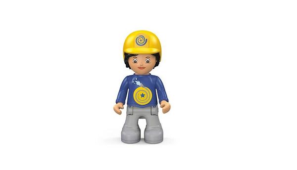 Playmobil-Figur, Mini-Figur, Konstruktionsspielzeug, blaue Jacke, gelber Helm
