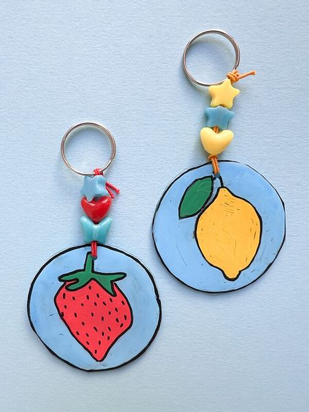 Schlüsselanhänger, Obst, Erdbeere, Orange, bunt