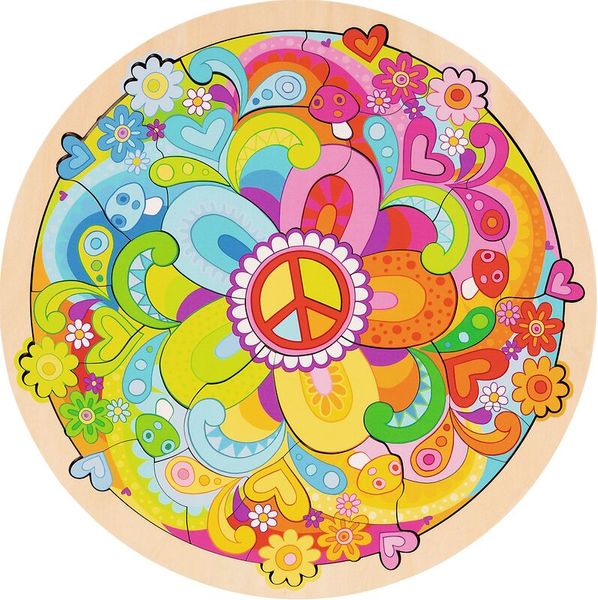 płease?, peace sign, flower circle, psychedelic, round coaster