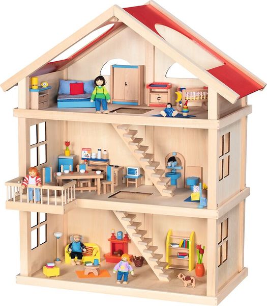 Holzhaus, Puppenhaus, Mehrstöckiges Haus, Holzspielzeug, Kleine Figuren