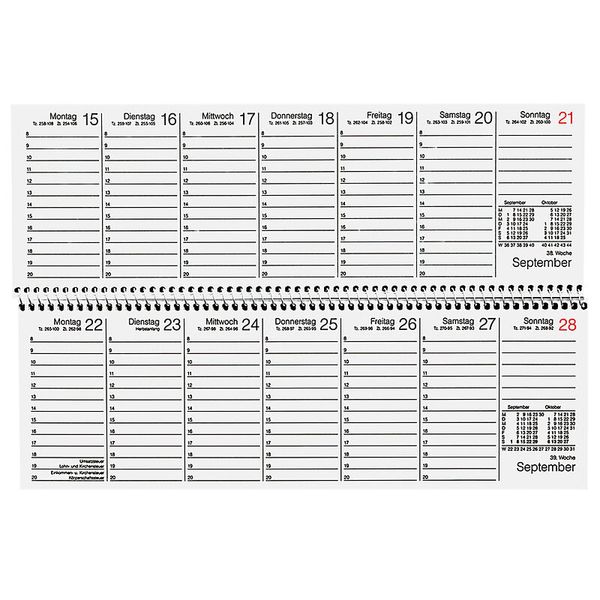 Tischkalender 2026, quer, 1 Woche/1 Seite