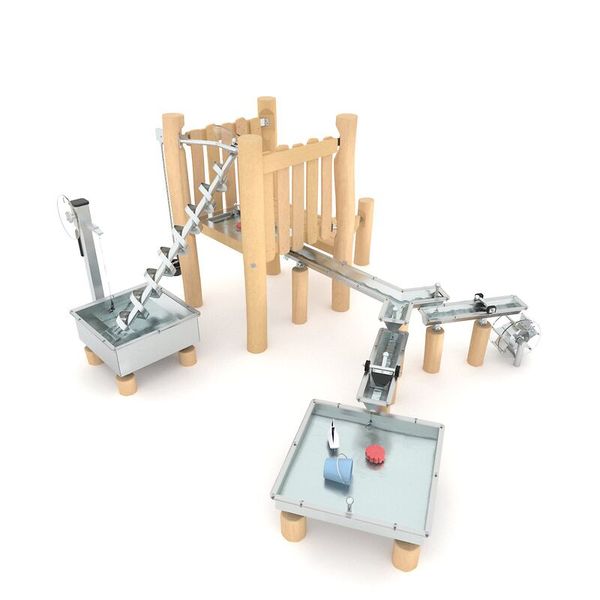 Kinderspielplatz, Holz, Spielzeugbrücke, Metallteile, Seilrutsche