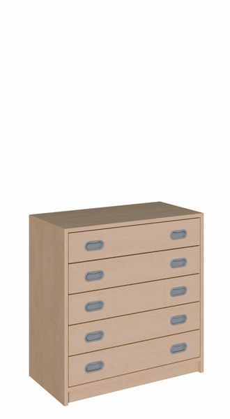 kommode, holz, holzkommode, 5 schubladen, graue griffe