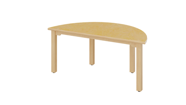 Halbrunder Tisch, Holztisch, helles Holz, drei Tischbeine