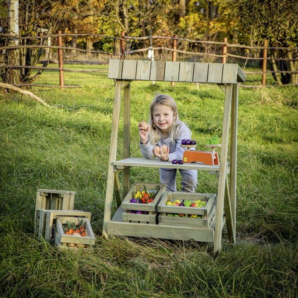 Kinderstand, obststand, Obstkorb, Holzgestell, Gemüsekiste
