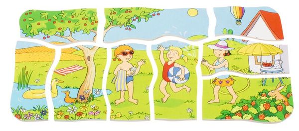strand, strandkorb?, sonnenschirm, garten, spielende kinder