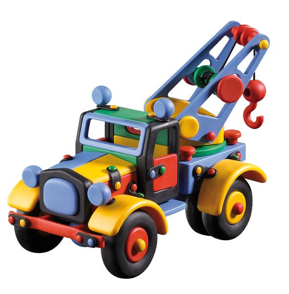 Holzspielzeug, Towtruck, Kranwagen, Spielzeugauto, Bunte Farben