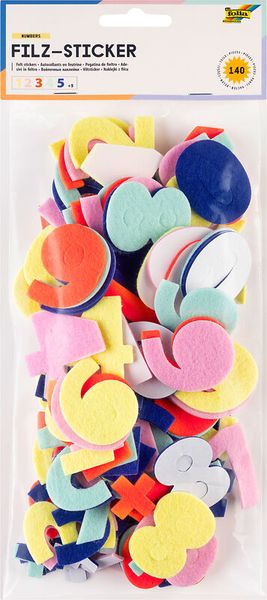 FOLIA Filz-Sticker Zahlen, 140 Sticker, 5-farbig sortiert