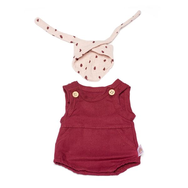 baby romper, overalls, red, short sleeve?, snood scarf