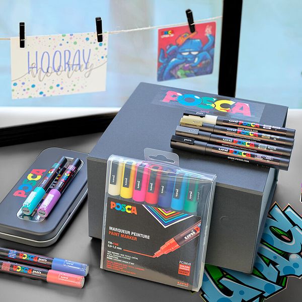 POSCA Stifte 8er Etui-Grundfarben, fein, 0,9 - 1,3 mm