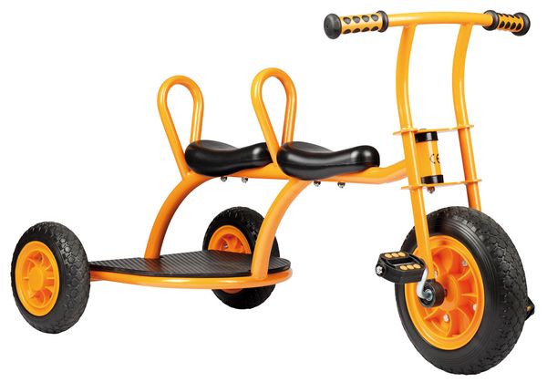 tandem-dreirad, kinderfahrzeug, orange, drei-rad, lenker
