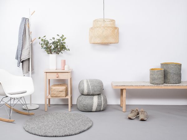Wohnzimmer, Deko, Korb, Kissen, Teppich