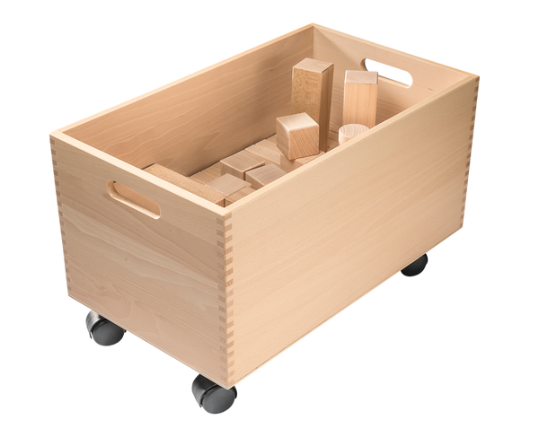 BRUDERHAUS DIAKONIE Holzbausteinwagen mit 126 Fröbelbausteinen inkl. Puzzle-Deckel (50 mm)