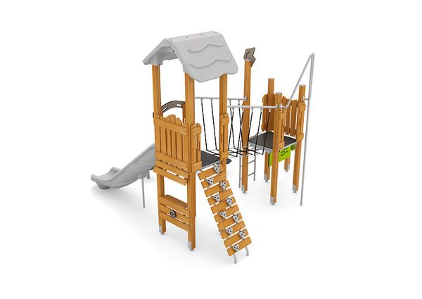 Kletterturm mit Rutsche, Netzbrücke, Leiter, Balancierflächen