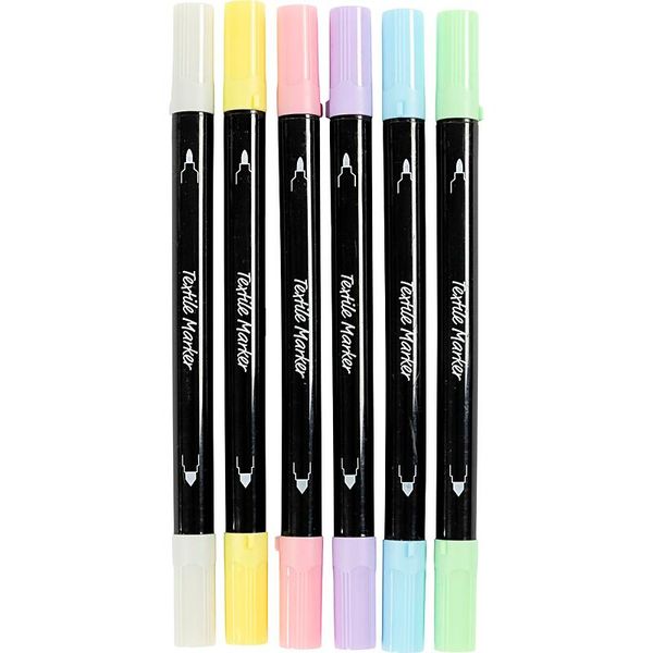 Textil Marker, 6er Set, Strichstärke 2,3+3,6 mm, Pastellfarben Textil Marker, 6er Set, Strichstärke 2,3+3,6 mm, Pastellfarben