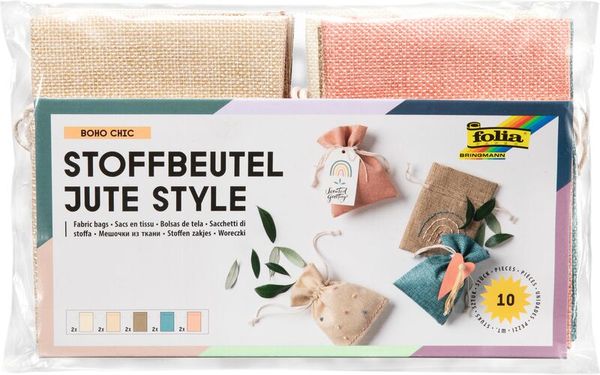 FOLIA Stoffbeutel in Juteoptik, farbig sortiert, 10 Stück