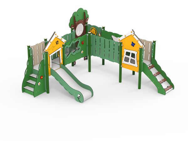 Spielplatz, Klettergerüst, Kletterturm, Rutsche, Holzspielplatz