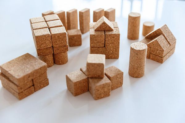 Holzbausteine, Korkstein, Bausteine, Korkwürfel, Kreativbausteine