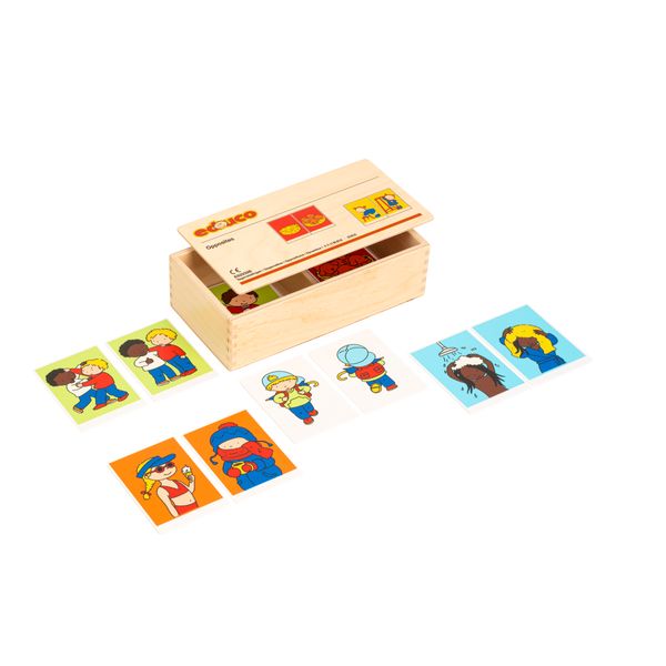 Kinderspiel, Holzbox, Kärtchen, Mischung, Figuren