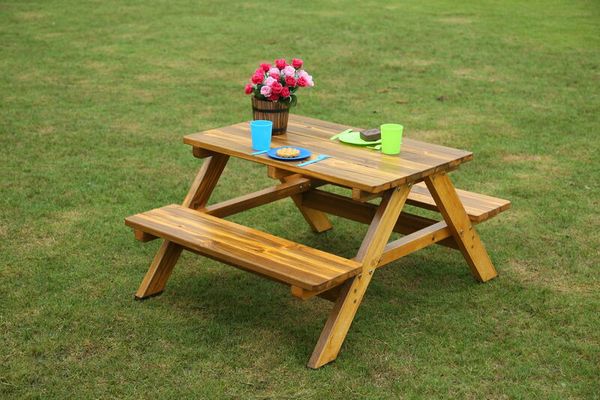 Holz-Picknicktisch, Picknicktisch, Holz, Sitzbank, Garten