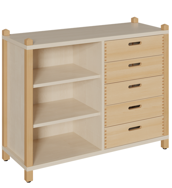 Stollenschrank mit 5 Massivholzschüben und 3 Fächern Stollenschrank mit 5 Massivholzschüben und 3 Fächern