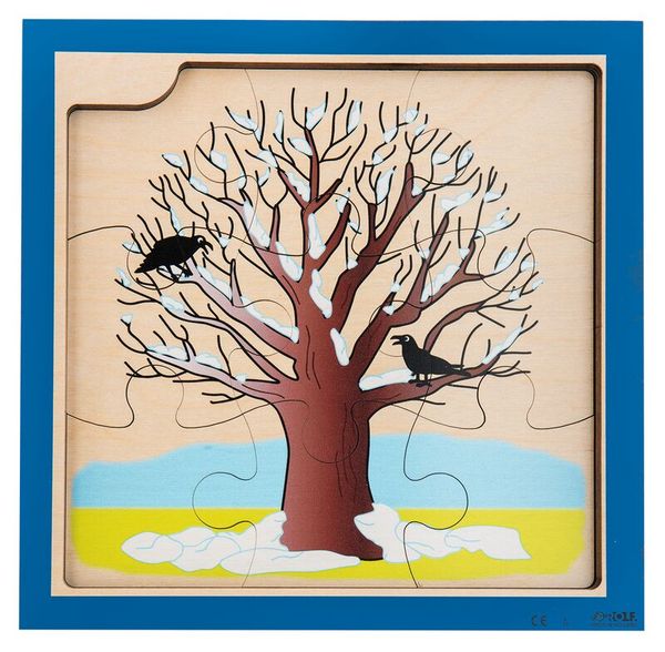 Puzzle, Baum, Winter, Vögel, Holzpuzzle
