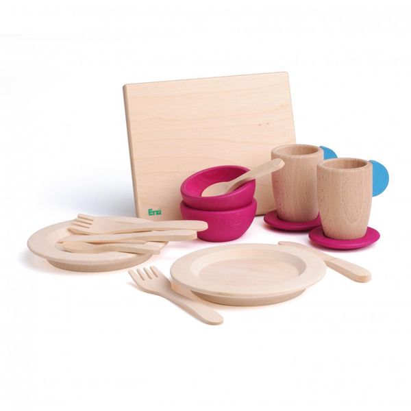 Holzspielzeug, Kindergeschirr, Essbesteck, Platten, Becher