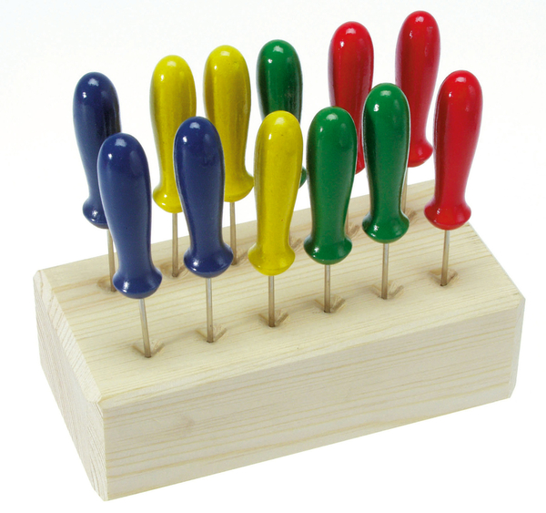Nadelspitzen, Nagelstocher, Farbige Stifte, Holzständer, Kleinteile